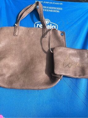 Classic Taupe Tote with Matching Wristlet - Versatile Everyday Carry